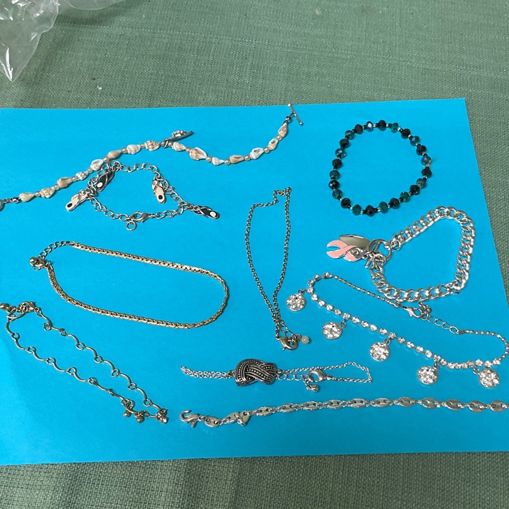 Elegant Silver and Gold Women's Jewelry Set ankle and wrist bracelets 10pc lot
